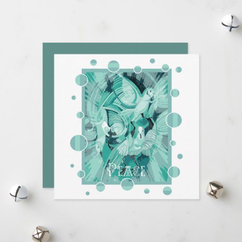Dove With Celtic Peace Text In Aqua Tones Holiday Card