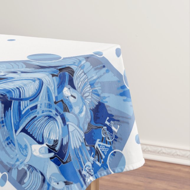 Dove With Celtic Peace Text In Blue Tones Tablecloth (In Situ)