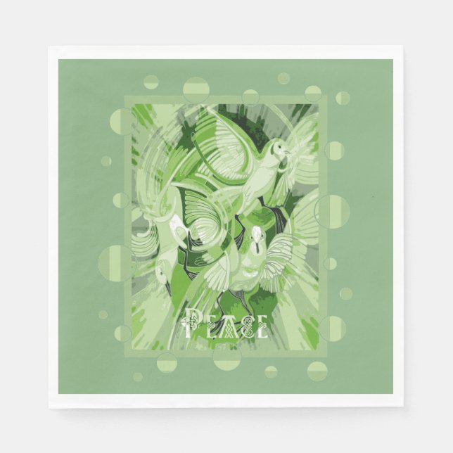 Dove With Celtic Peace Text In Green Tones Napkins (Front)