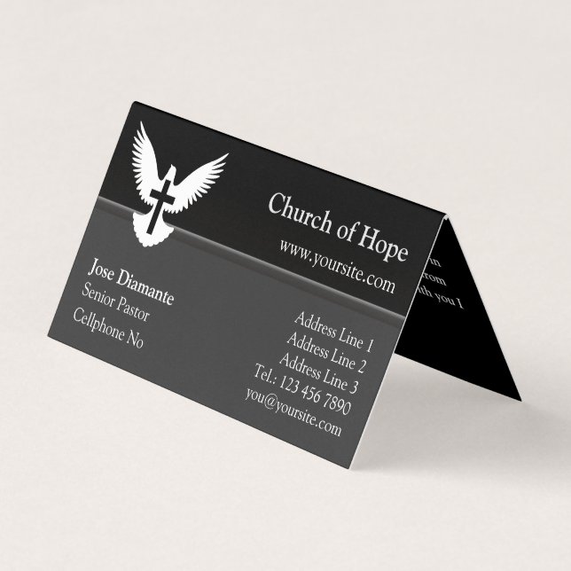 Dove with Cross Black Folded Business Car Card (Front)