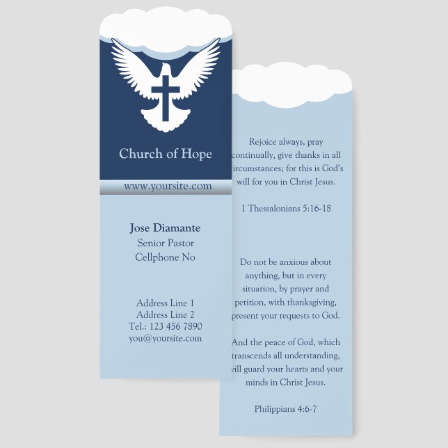 Dove with Cross Blue Bookmarks (Front & Back)
