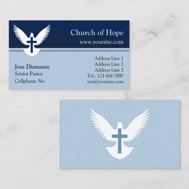 Dove with Cross Blue Church Card (Front/Back)