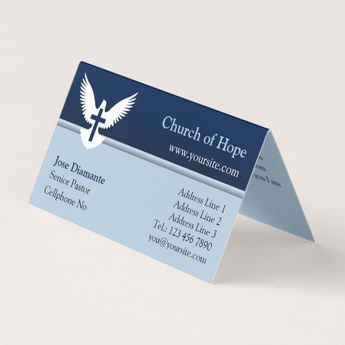 Dove with Cross Blue Folded Business Card