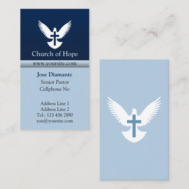 Dove with Cross Blue Vertical Church Card (Front/Back)
