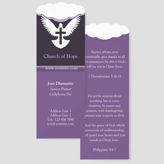 Dove with Cross Dark Purple Bookmarks (Front & Back)