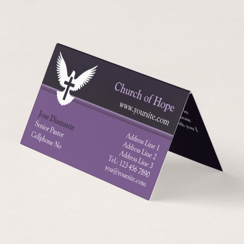 Dove with Cross Dark Purple Folded Busine Business Card