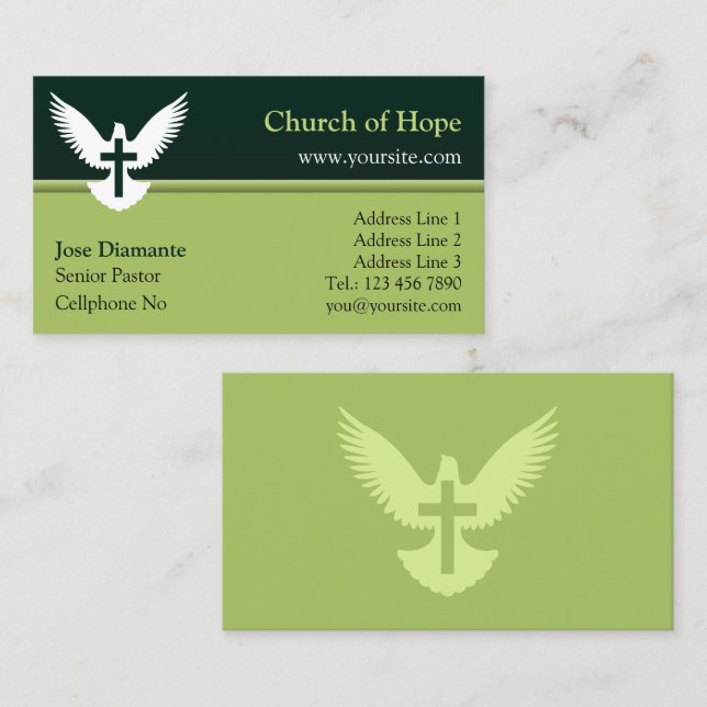 Dove with Cross Forest Green Church Card (Front/Back)