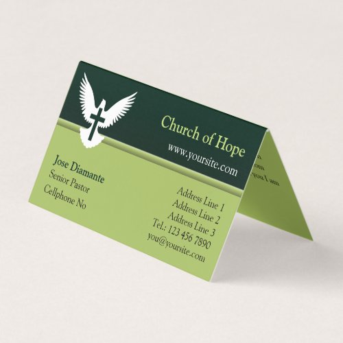 Dove with Cross Forest Green Folded Busin Business Card