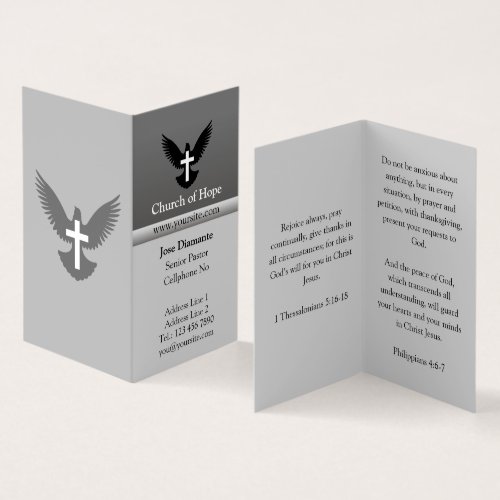 Dove with Cross Gray Vertical Folded Business Card