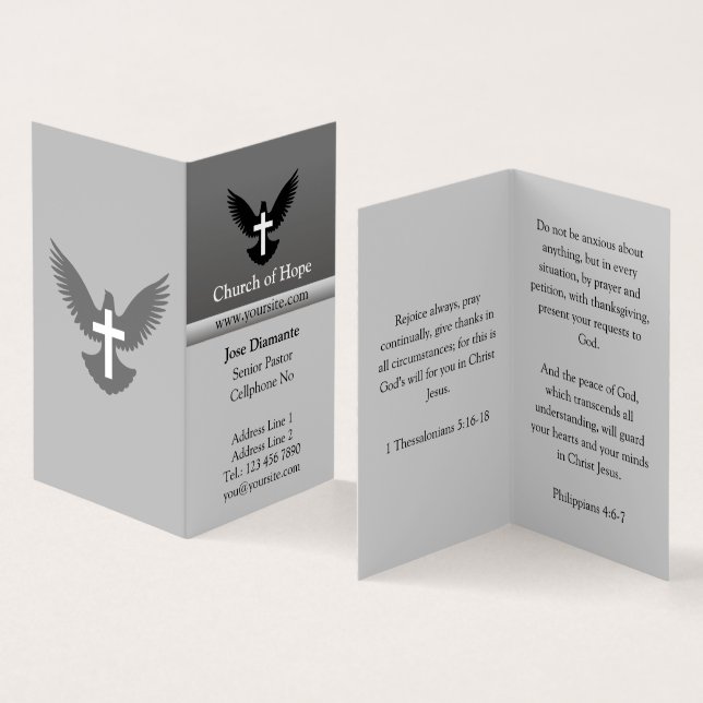 Dove with Cross Gray Vertical Folded Business Card (Inside and Outside)