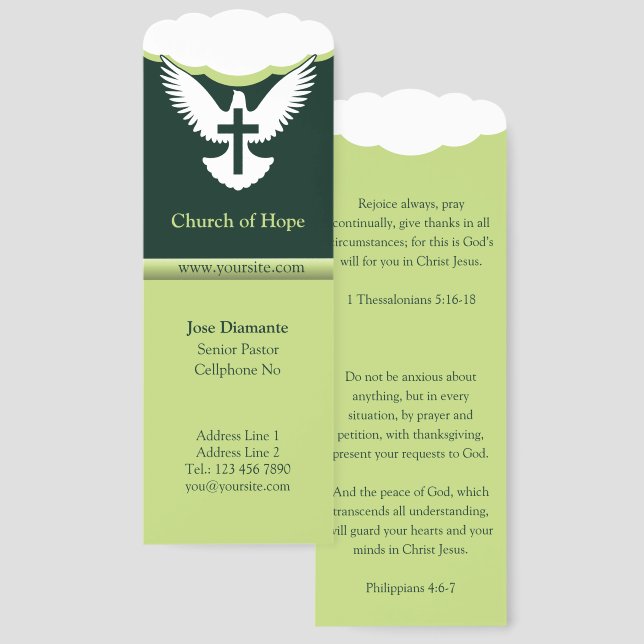 Dove with Cross Green Bookmarks (Front & Back)