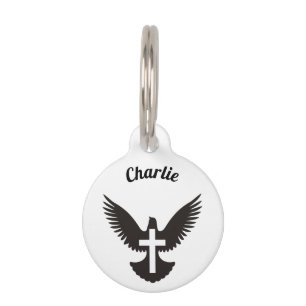 Dove with Cross Pet Name Tag