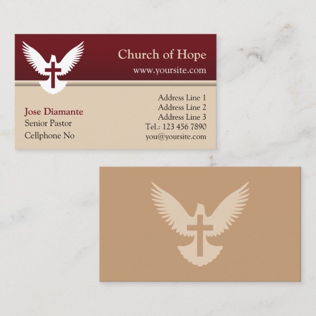 Dove with Cross Red and Beige Church Card (Front/Back)