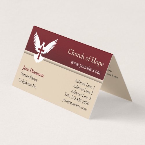 Dove with Cross Red and Beige Folded Busi Business Card