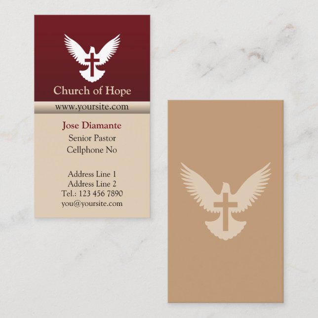 Dove with Cross Red and Beige Vertical Church Card (Front/Back)