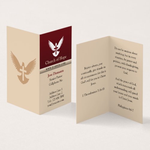 Dove with Cross Red and Beige Vertical Folded Business Card