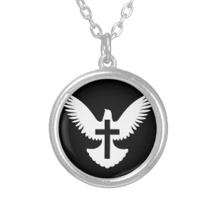 Dove with Cross Silver Plated Necklace