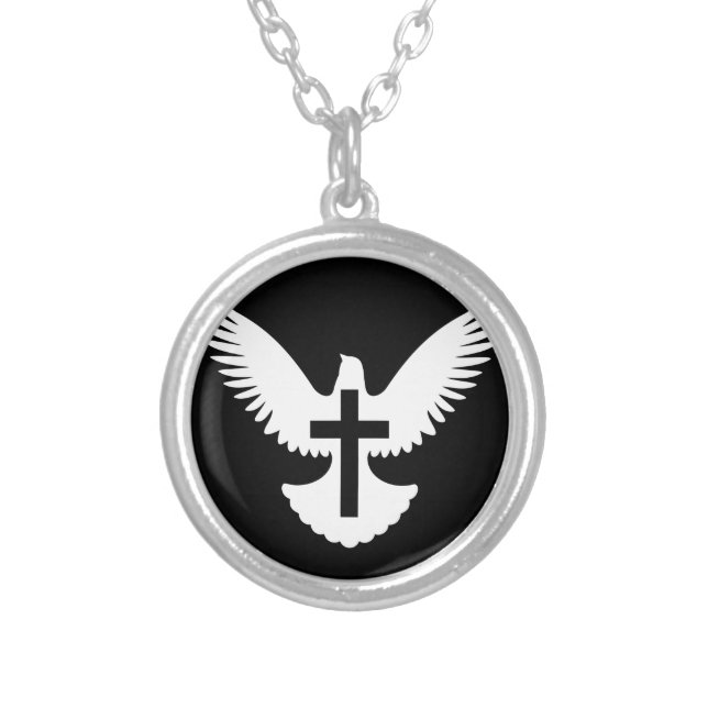 Dove with Cross Silver Plated Necklace (Front)