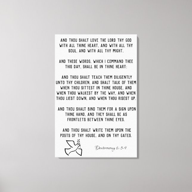 Dove with Deuteronomy 6:5-9 KJV Bible Verses Canvas Print (Front)