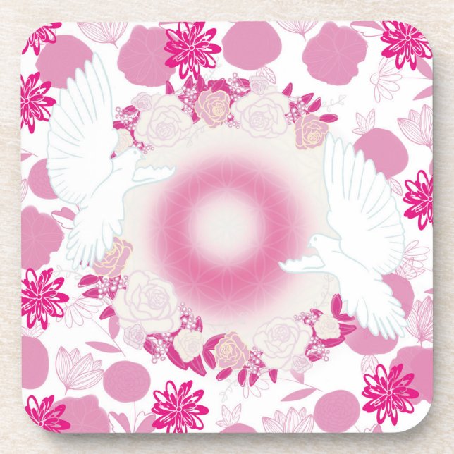 dove with flowers beverage coaster (Front)