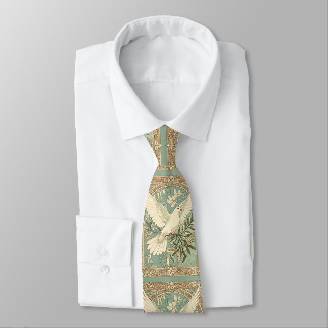 Dove With Olive Branch Christmas Design Neck Tie (Tied)