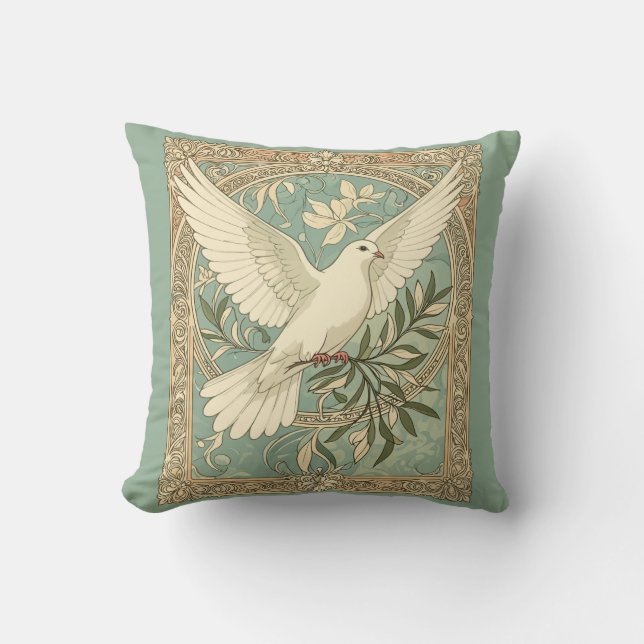 Dove With Olive Branch Christmas Design Throw Pillow (Front)