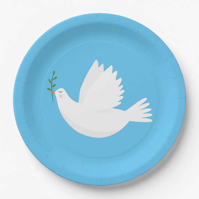 Dove with olive branch paper plates (Front)