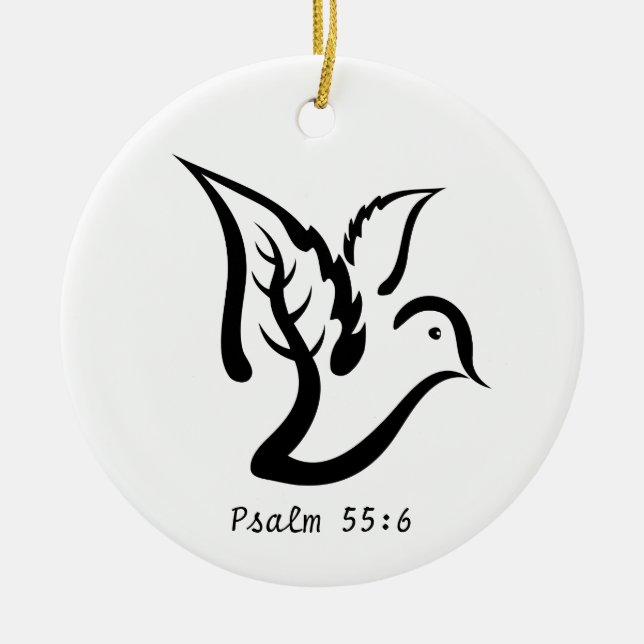 Dove with Olive Branch & Psalm 55:6 Quote Ceramic Ornament (Front)