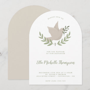 Dove with Twig Unisex Baptism Flat Invitation
