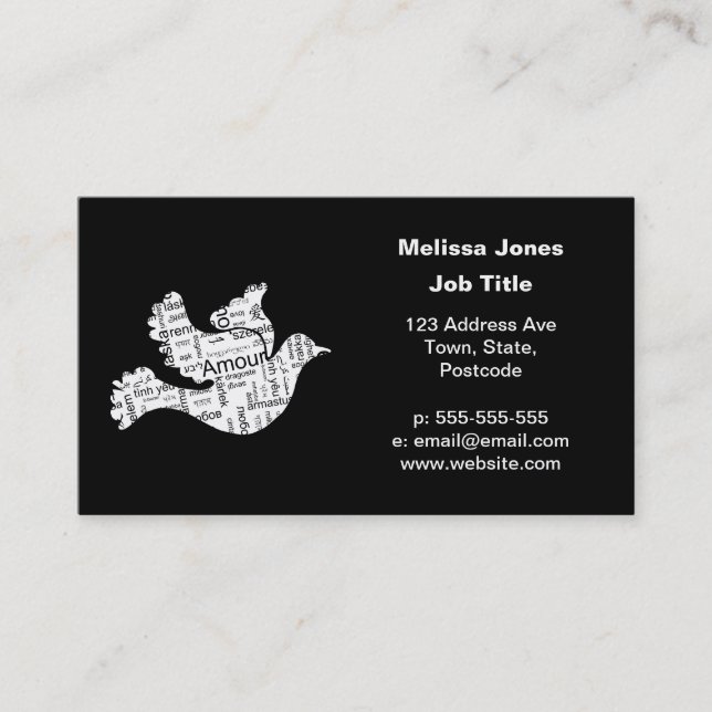 Dove word typography love in different languages business card (Front)