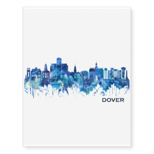 Dover Delaware Skyline Blue Temporary Tattoos