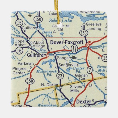 Dover Foxcroft ME Vintage Map Ceramic Ornament
