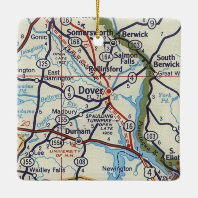 Dover NH Vintage Map Ceramic Ornament (Back)