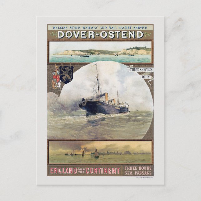 Dover-Ostend Vintage Poster 1910s Postcard (Front)