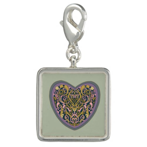 Dover vintage heart _ green _ square charm