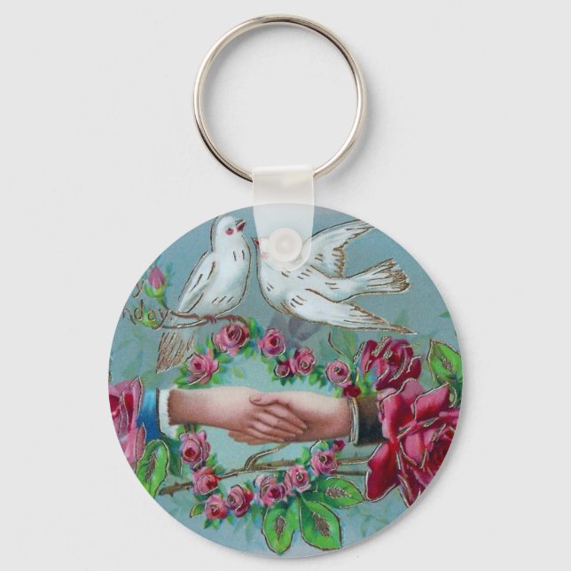 Doves and Handshake Birthday Keychain (Front)