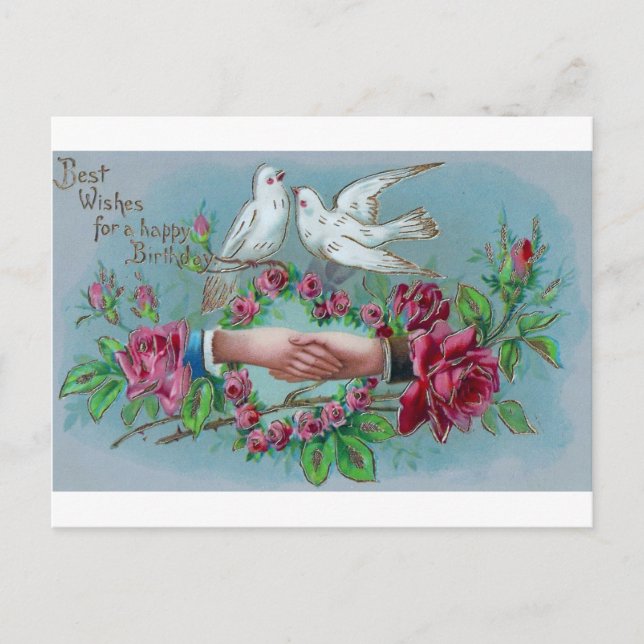 Doves and Handshake Birthday Postcard (Front)