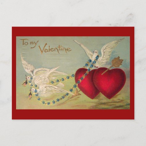 Doves And Hearts Vintage Valentine Postcard