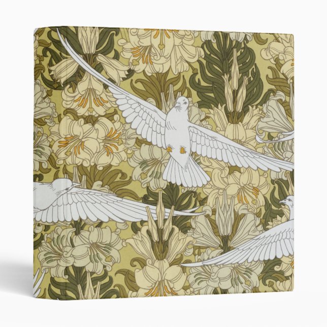 Doves and Lilies Floral & Birds Art Nouveau 3 Ring Binder (Front/Spine)