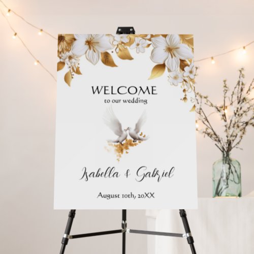 Doves and Magnolias  White and Gold   Foam Board