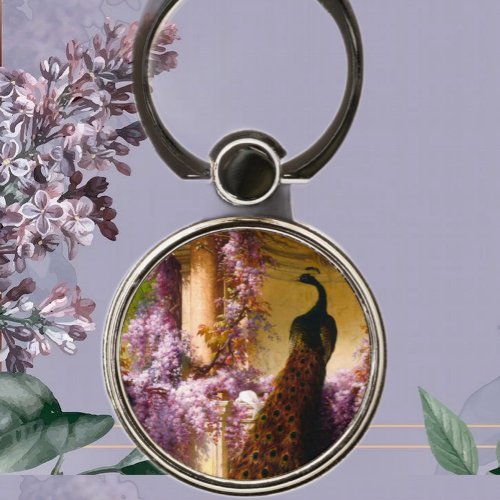 Doves and Peacocks in a Garden    Keychain Phone Ring Stand