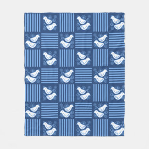 Doves and Snow Winter Blue Fleece Blanket
