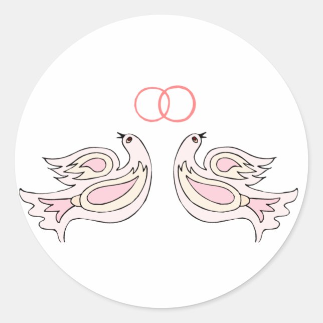 Doves And Wedding Rings Classic Round Sticker (Front)