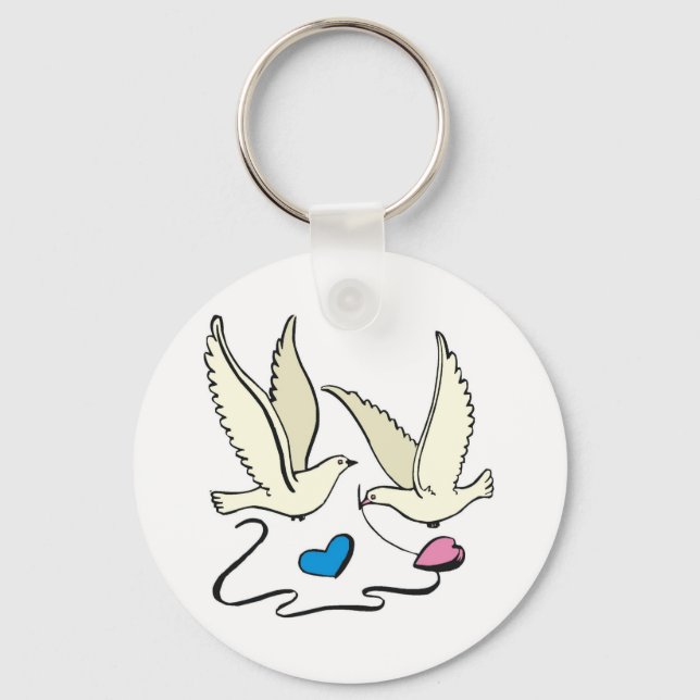 Doves Carry Wedding Hearts Keychain (Front)