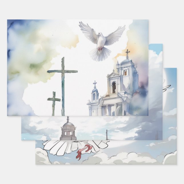 Doves & Cross Harmony Wrapping Paper Sheets (Set)