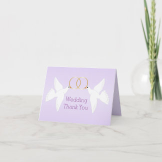 Doves Design Lilac Coloured Wedding Letterpress Thank You Card