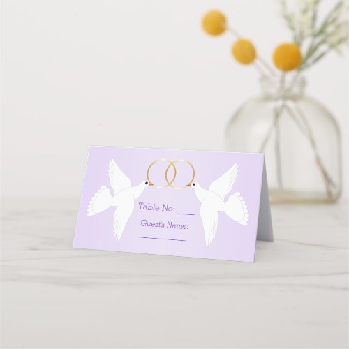 Doves Design Lilac Coloured Wedding Place Card