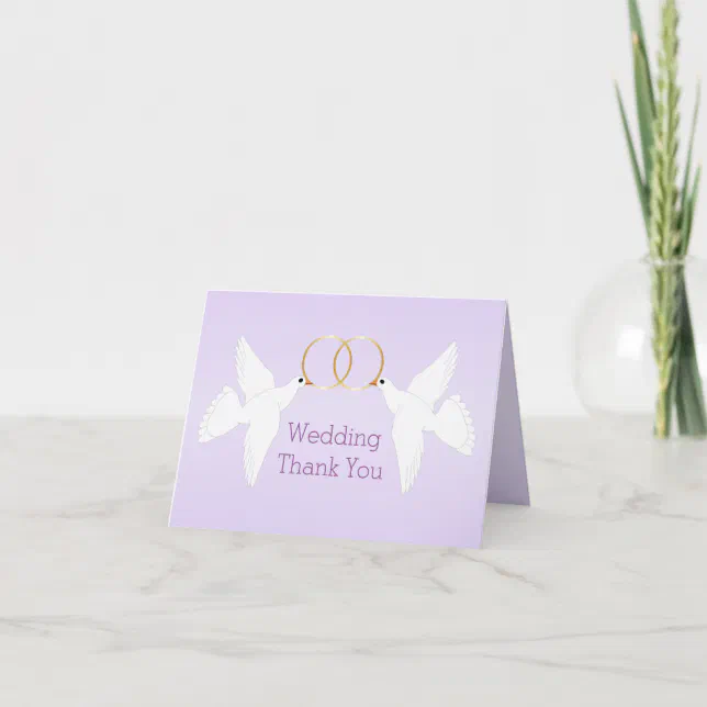 Doves Design Lilac Coloured Wedding Thank You Card | Zazzle