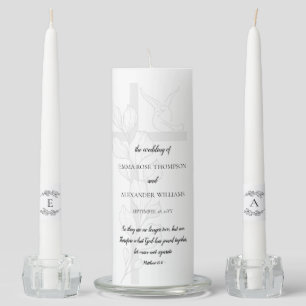 Doves Elegant Christian Bride and Groom Initials Unity Candle Set