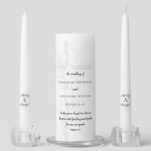Doves Elegant Christian Bride and Groom Initials Unity Candle Set